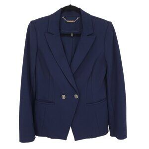 White House Black Market Double Breasted Ponte Knit Blazer Jacket 4  Navy Blue
